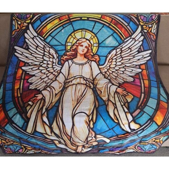 New Angel Stained Glass Plush Throw Blanket Gift Angelic Spiritual Religious NIP - Picture 3 of 5